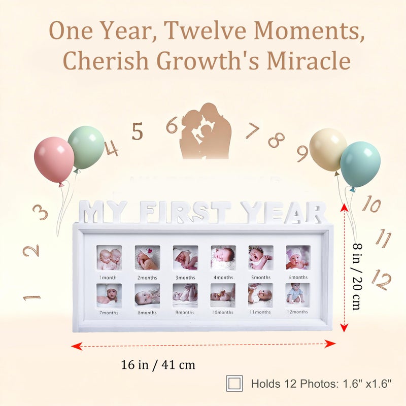 MICKYU My First Year Baby Frame - 12 Month Milestone Picture Frame, Newborn Keepsake for Nursery Decor, Monthly Photo Display for Baby Boy & Girl - Image 3